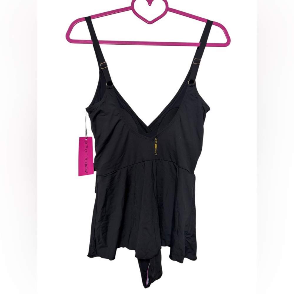 Betsey Johnson Black Swimdress One Piece Faux Wrap Side Bow NWT Sz M - Picture 6 of 9
